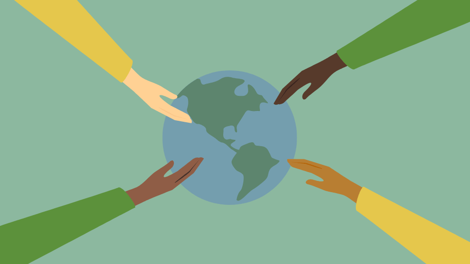 hands reaching out to the world