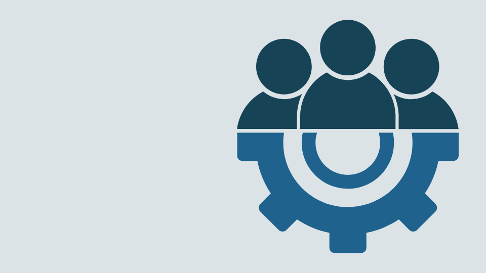 outline of people and a gear to represent management challenges
